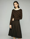 Wool Blend Polka Dot Contrast-Collar Fitted Top