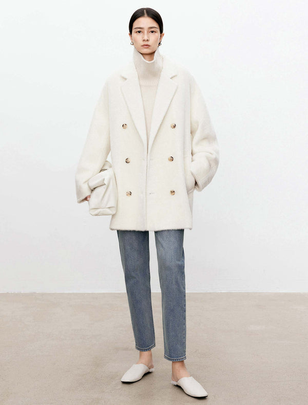 100% Alpaca Double-Breasted Wool Coat