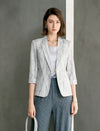Linen Blend Three-Quarter Sleeve Striped Lapel Blazer