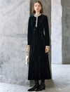 Black Velvet Contrast Trim Midi Dress