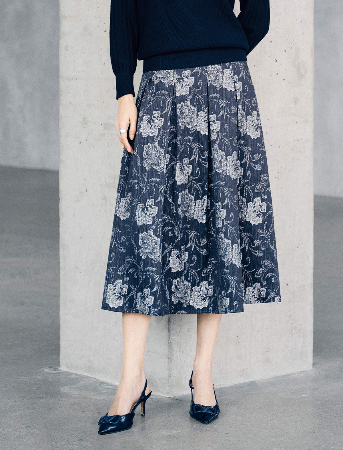Floral Print A Line Midi Skirt