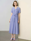 Drawstring Waist Midi Swing Dress with Button Placket