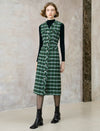 Green Plaid Tweed Sleeveless Midi Dress