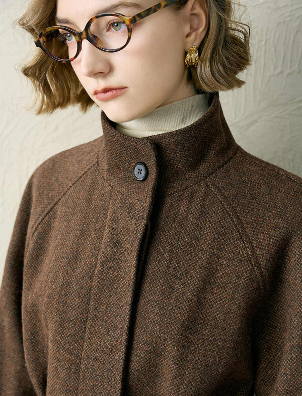 Brown Wool-Blend Self-Tie Coat