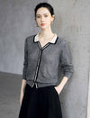 Color Block V Neck Sequin Knit Cardigan