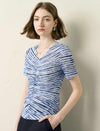 Striped Ruched Short‑Sleeve Top
