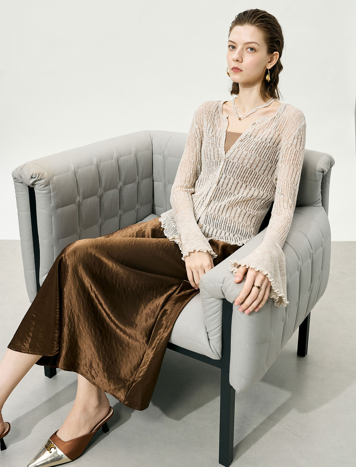 Textured Satin Midi Skirt