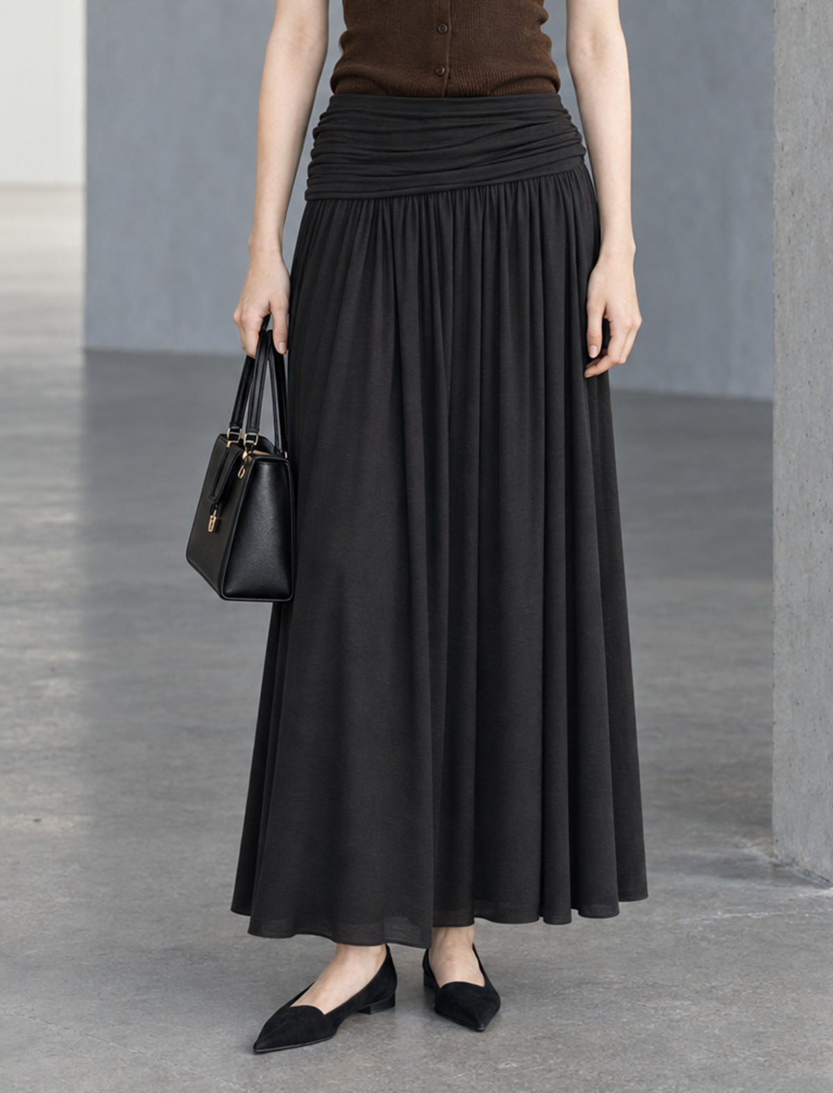 Ruched Waist Gathered A Line Maxi Skirt
