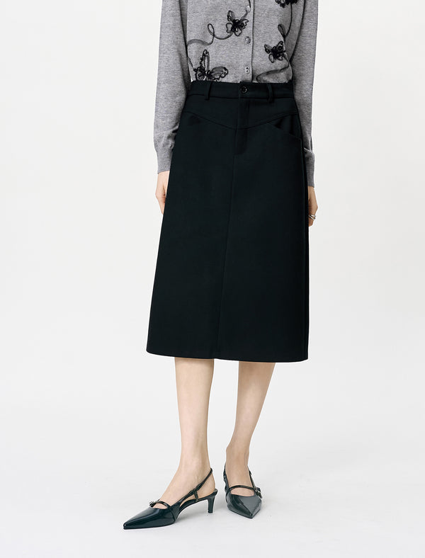 Black Slim Fit Professional A-Line Midi Skirt