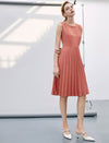 Coral Sleeveless Pleated Dress