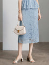 Light Blue Lace Sequined Pencil Midi Skirt