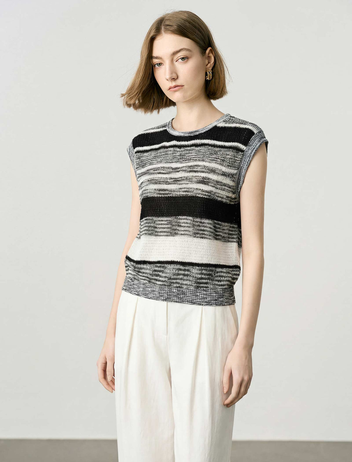 Sleeveless Striped Knit Top