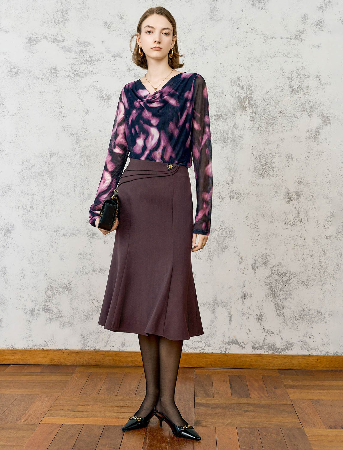 Fishtail Midi Skirt with Decorative Waist