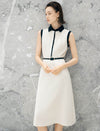 Contrast Collar Belted Midi Shirt Dress