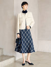 Geometric Plaid with Fringe Hem A Line Midi Skirt