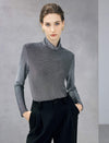 Shimmer Ruched Turtleneck Fitted Long Sleeve Top