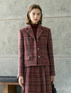 Wool Red Plaid Lapel Short Coat
