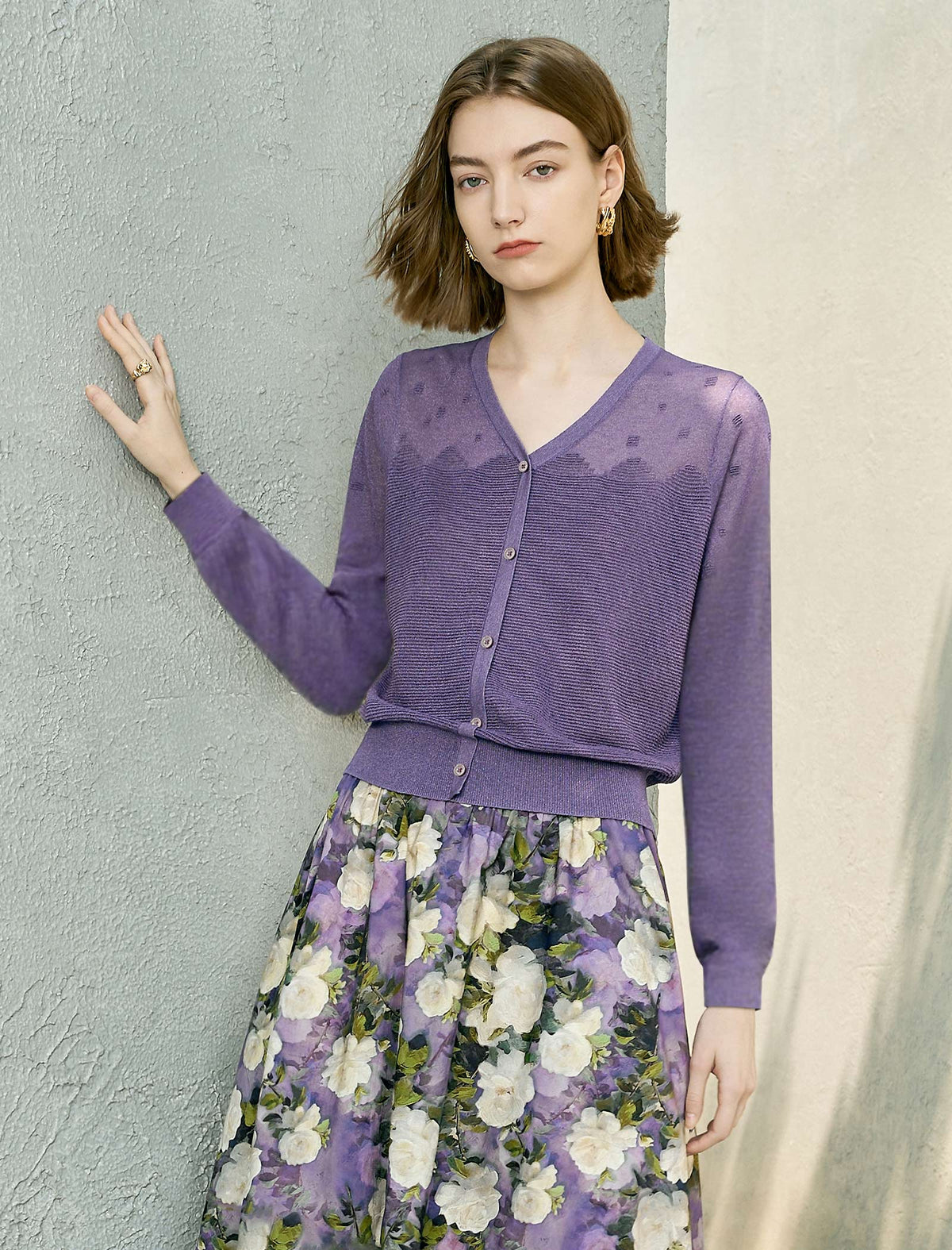 Pointelle Knit Button-Front Cardigan