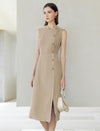 Sleeveless Sheath Midi Dress with Single-Breasted Detail