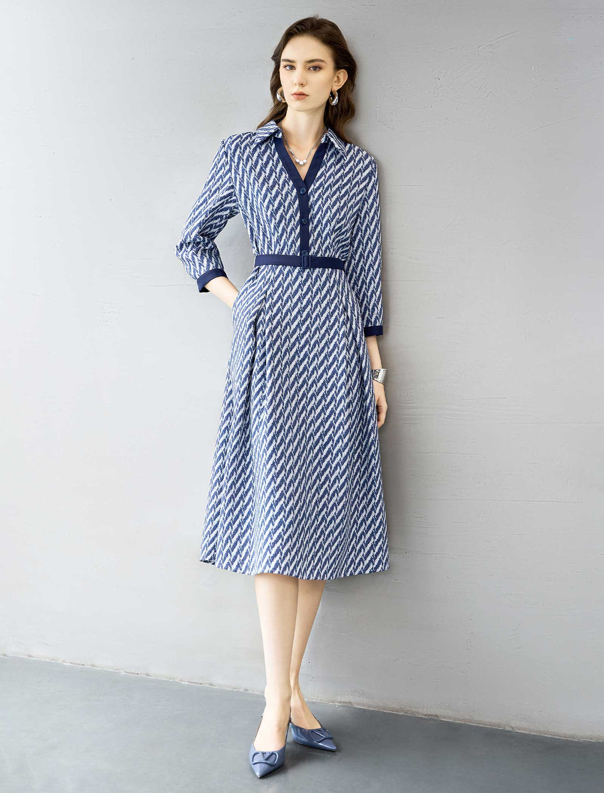 Blue And White Chevron Shirt Dress