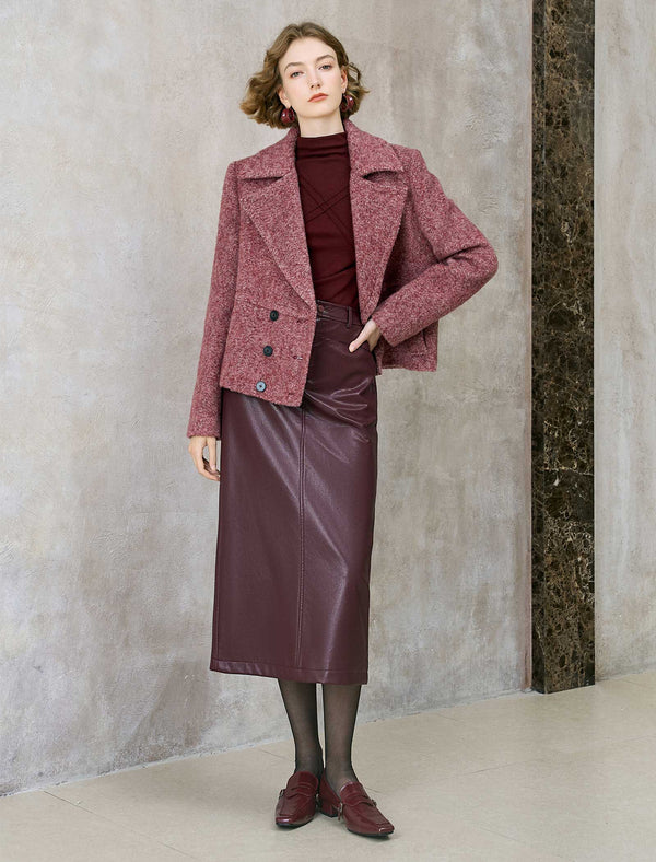 Wool-Blend Double-Breasted Lapel Jacket
