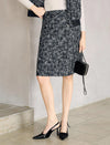 Sparkle Tweed Wool Blend Straight H-Line Skirt