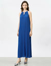 Cobalt Blue Pleated Halter Maxi Dress