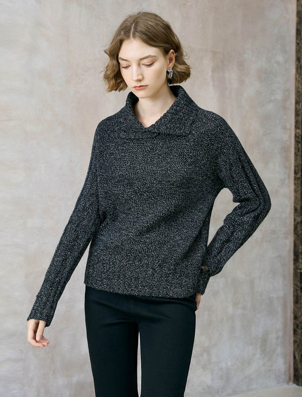 Charcoal Wool-Blend Shawl Collar Sweater
