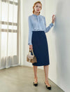 Light Blue Pleated Mock-Neck Blouse