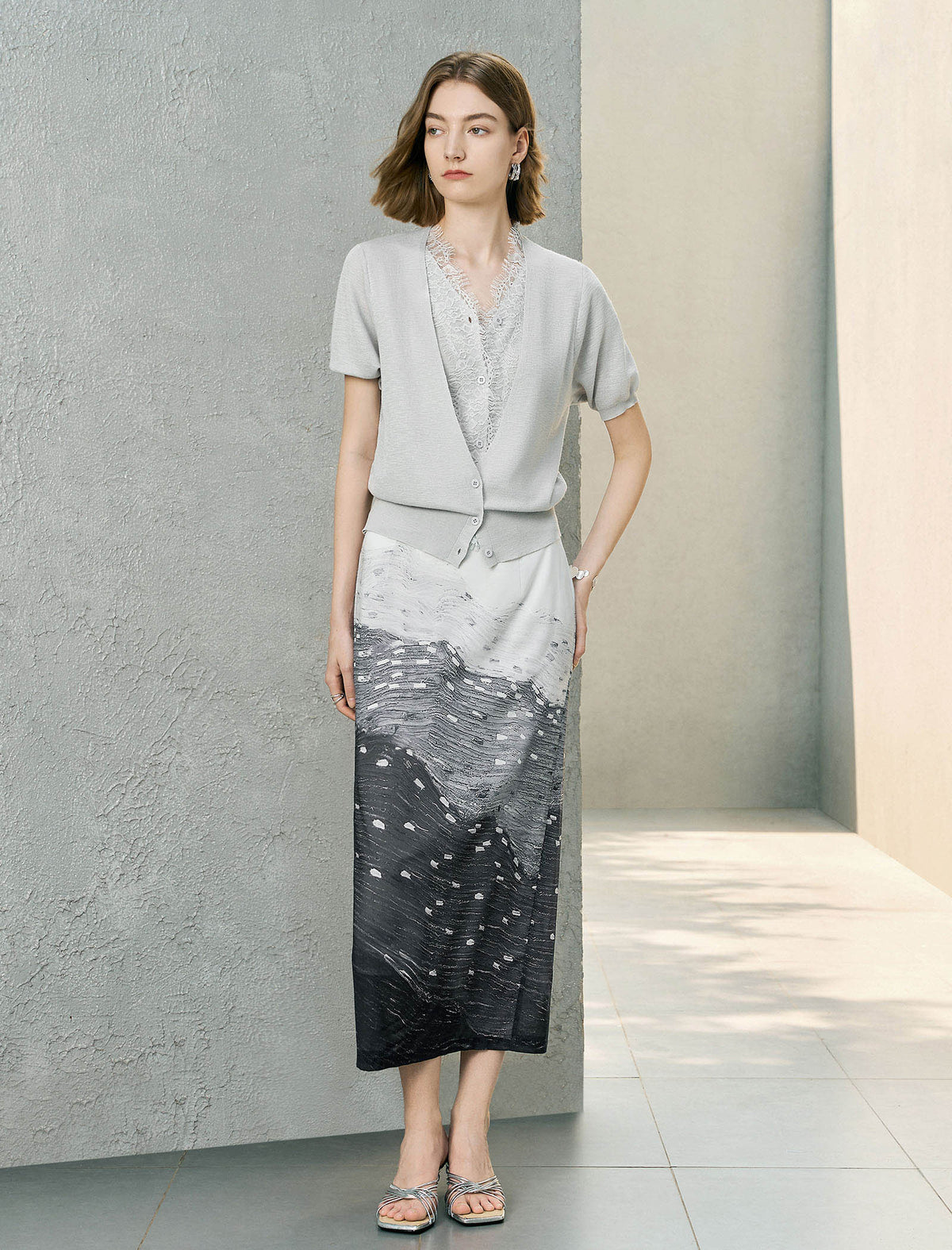 Ocean Breeze High-Waist Midi Skirt