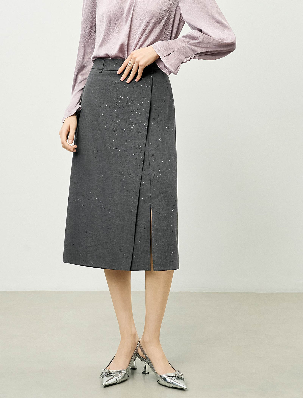 Sparkle Detail Side Slit Midi Skirt