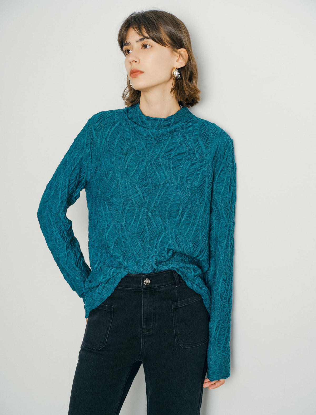 Textured Mock Neck Top