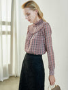 Plaid Ruffled Mock-Neck Blouse