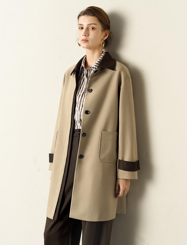 Contrast-Trim Trench Coat