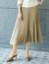 Camel Satin Pleated Midi Skirt