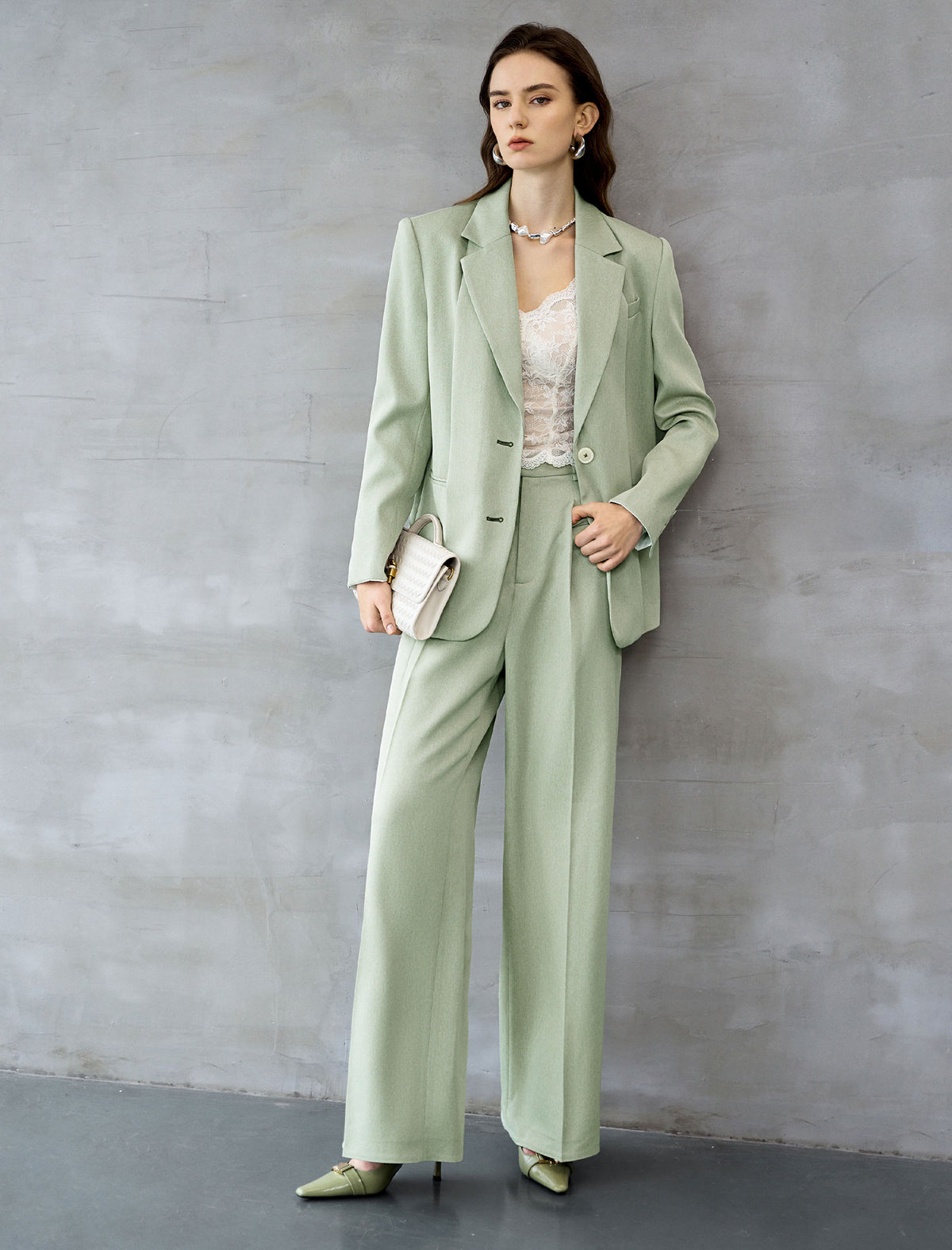 Sage Green High Waisted Wide Leg Pants