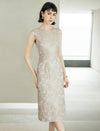 Elegant Jacquard Waist-Defining New Chinese-Style Midi Dress