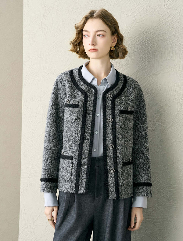 Tweed Wool-Blend Contrast Trim Jacket