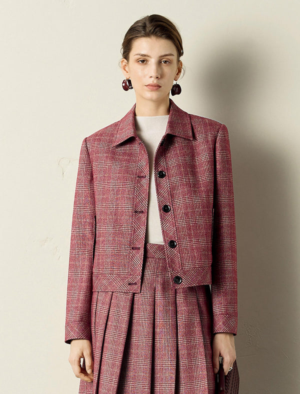 Red Plaid Loose Short Jacket