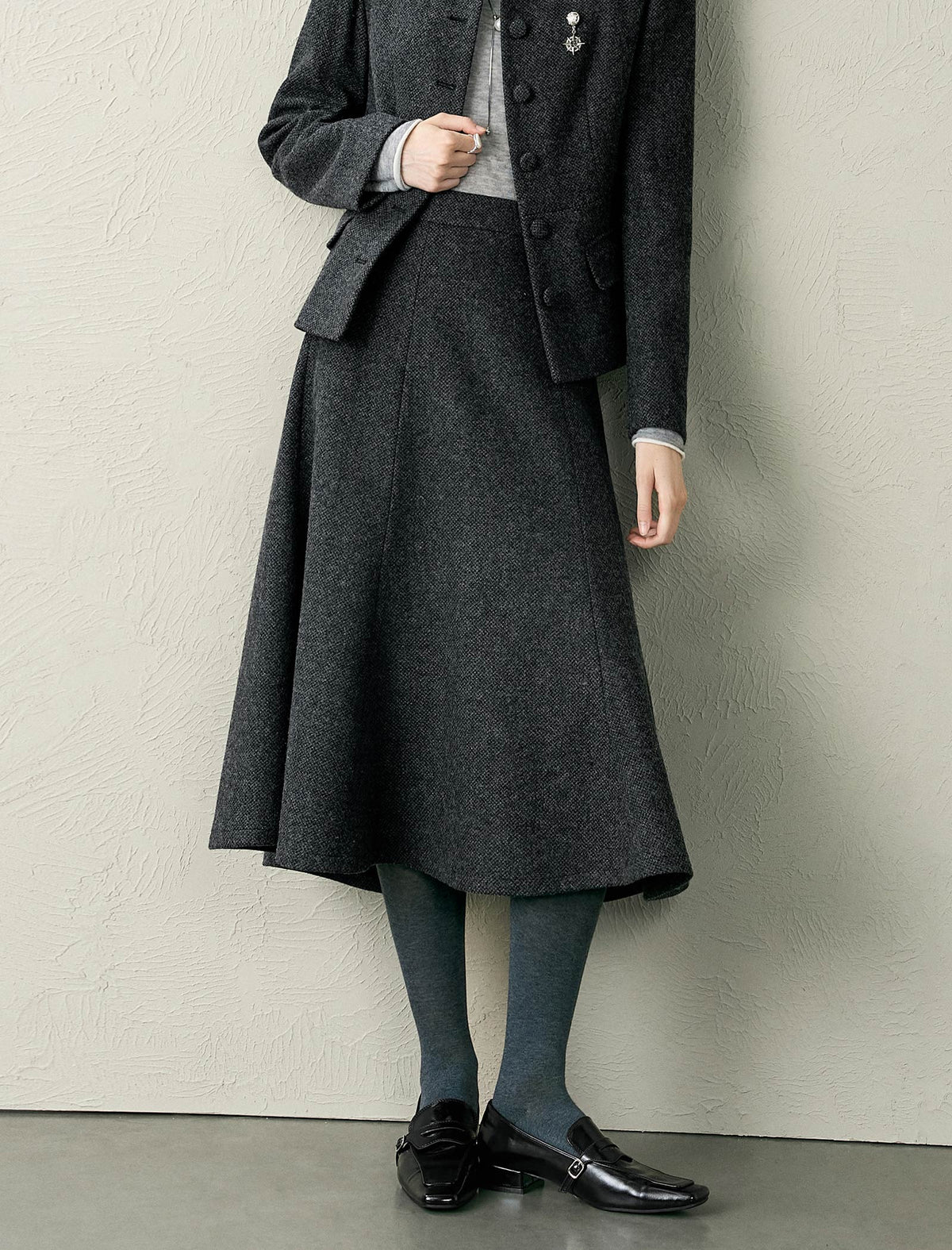 Wool Blend A-Line Midi Skirt