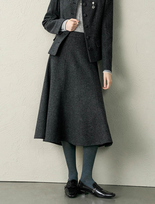 Wool Blend A-Line Midi Skirt