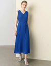 V-Neck Pleated Sleeveless Midi Dress