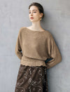 Wool Blend Ruched Boatneck Drop-Shoulder Sweater