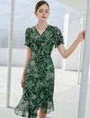Romantic V-Neck Floral Chiffon Midi Dress