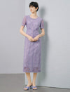 Lavender Sequin Lace Beaded Neck Ruched Waist Midi Dress