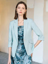 Light Mint One Button Roll Cuff 3/4 Sleeve Blazer