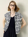 Graphic Print Tencel Linen Blend Zip Up Top