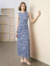 Sleeveless Round Neck Twist Waist Blue Stripe Maxi Dress
