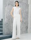 White Floral Lace Chinese Frog Button Sleeveless Vest Top
