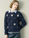 Floral Embroidered Contrast Trim Wool-Blend Sweater